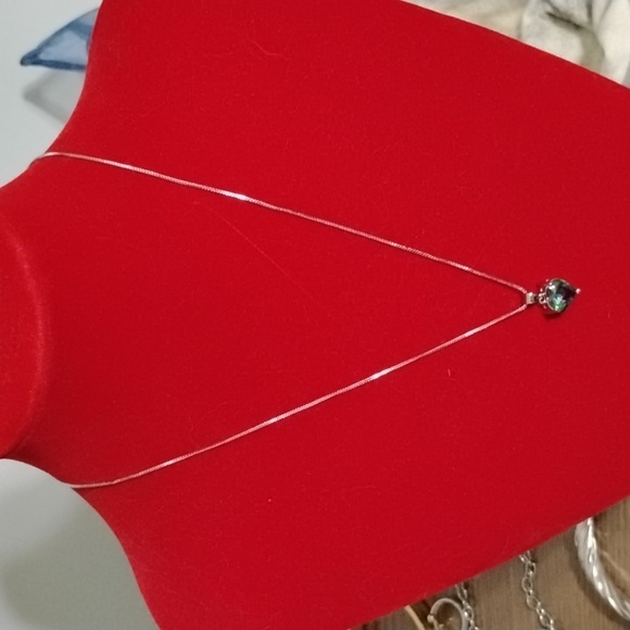 Mystic Topaz Heart-Shaped Sterling Silver Pendant with Chain. NEW - Picture 2 of 12